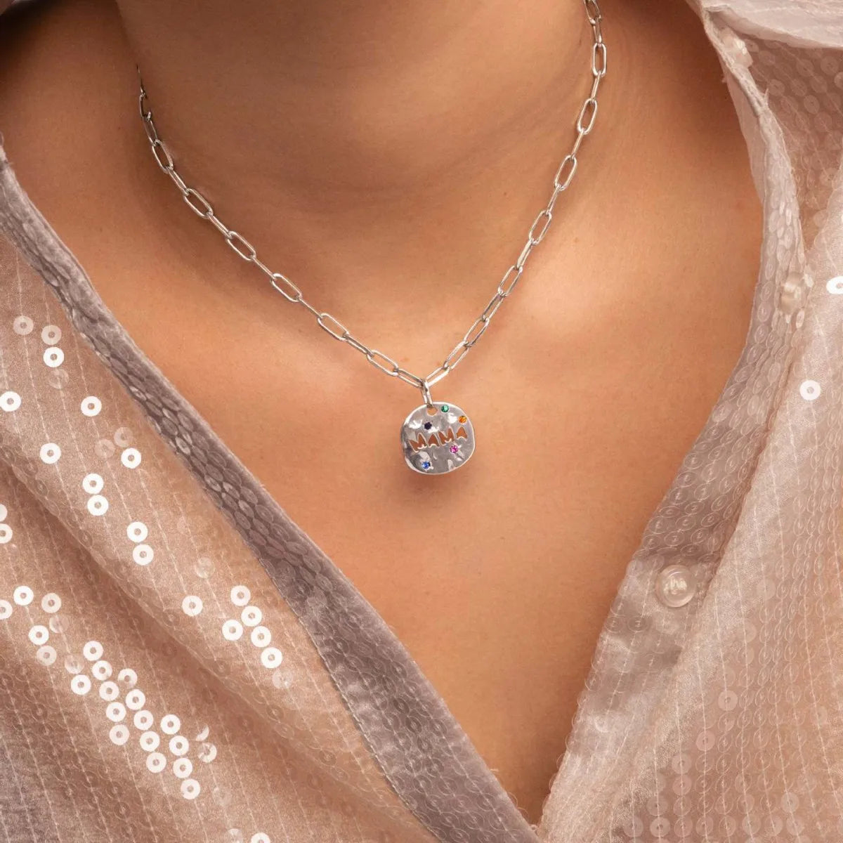 Mama Coin Necklace — Gold & Gemstones
