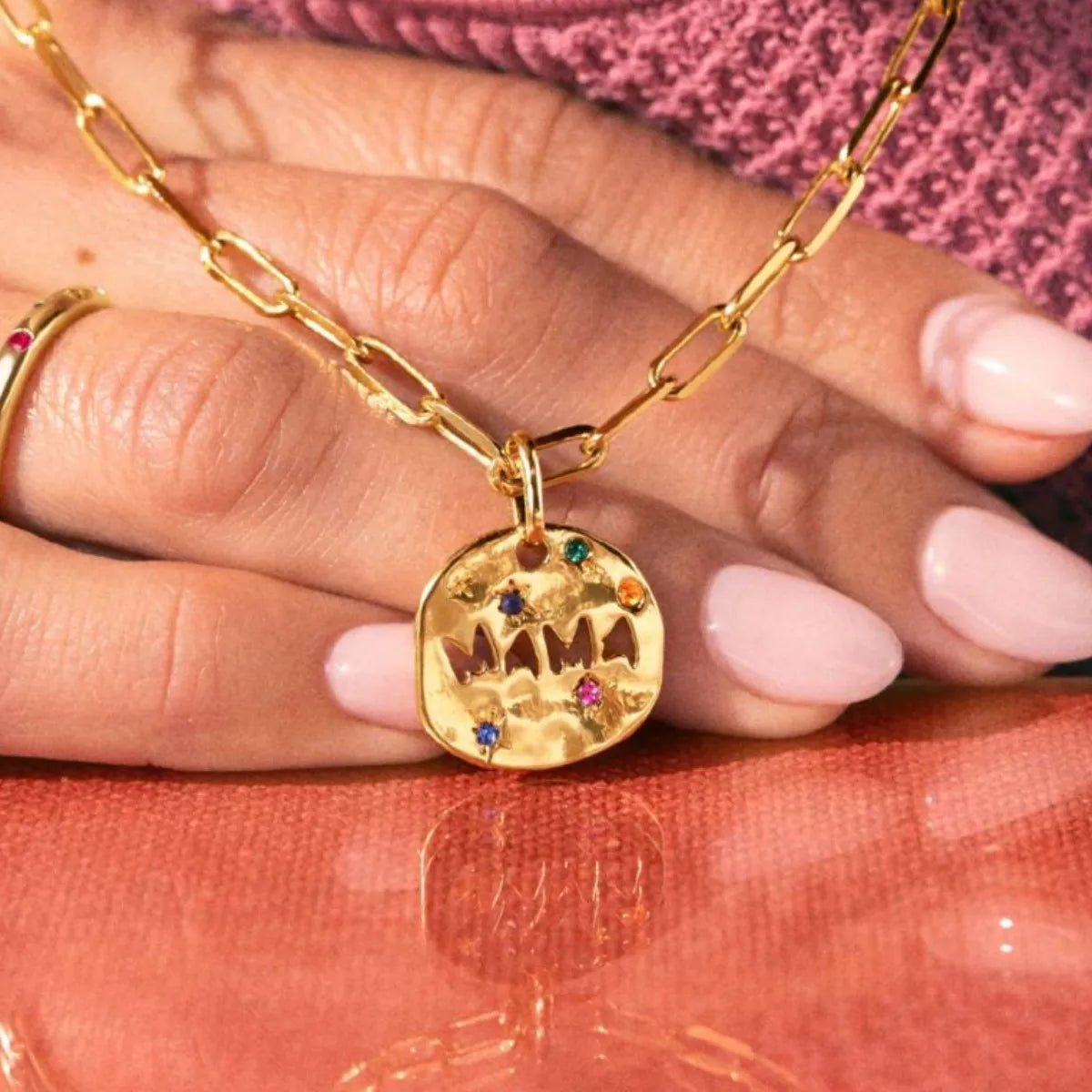 Mama Coin Necklace — Gold & Gemstones
