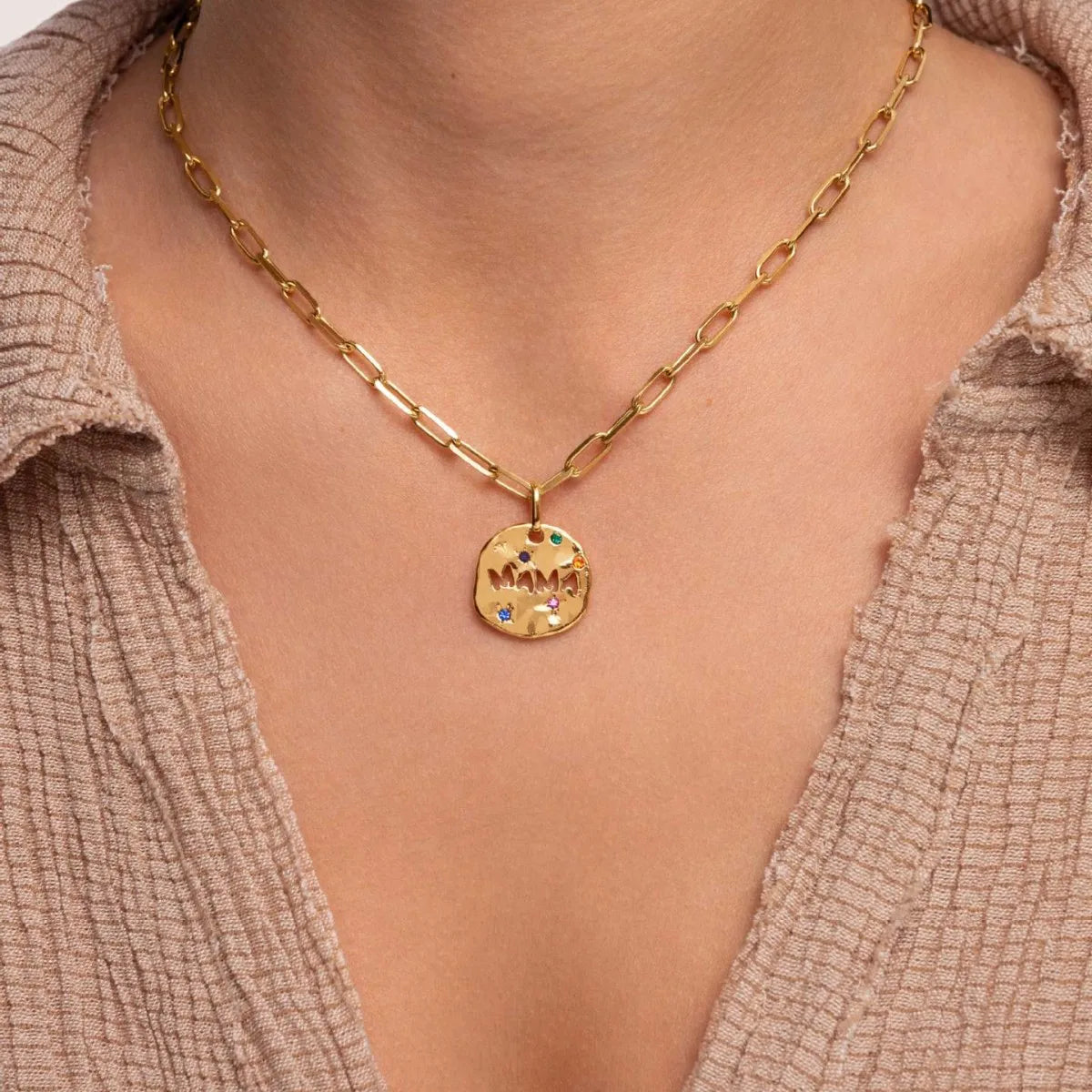 Mama Coin Necklace — Gold & Gemstones